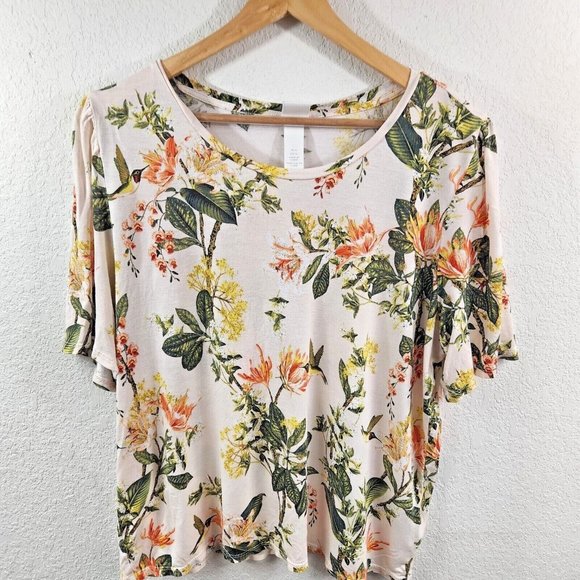 H&M Tops - H&M Women's Scoop Neck  Hummingbird & Floral Pattern Top XL